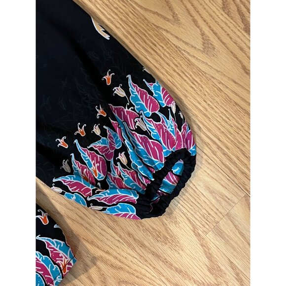 Bob Mackie Wearable Art Floral Print Blouse X-Small Black Multicolor - Picture 2 of 5